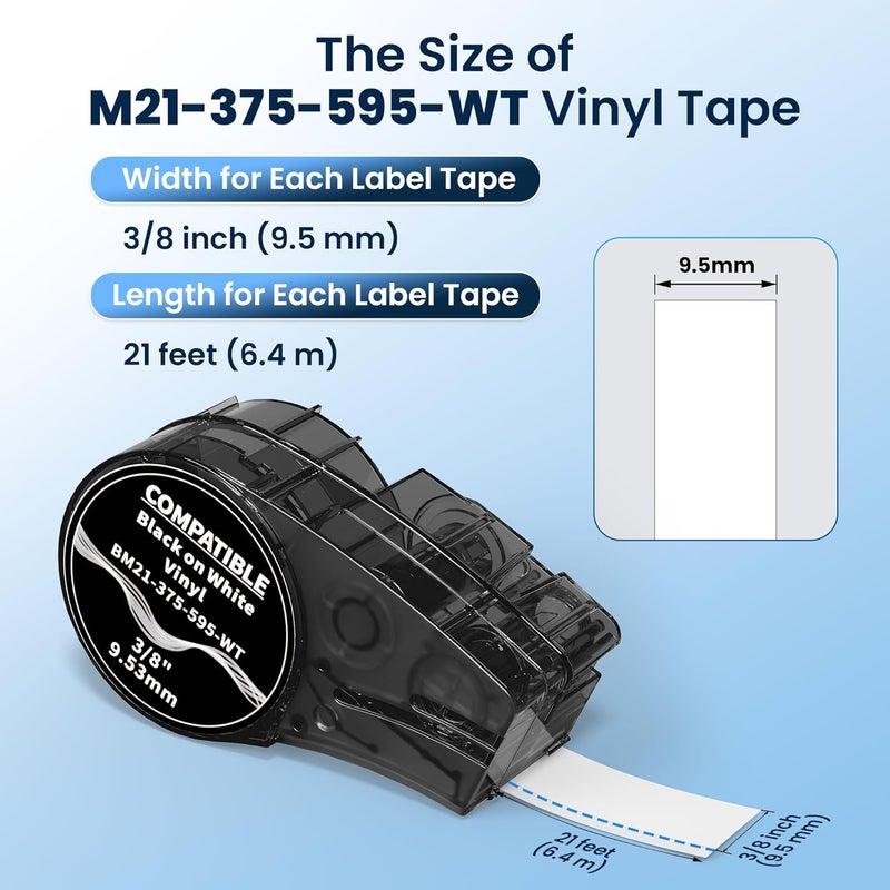 Wonfoucs Compatible Label Tape Replacement for M21-375-595-WT All-Weather Vinyl Labels Tape for Indoor/Outdoor ID, Lab and Equipment Labeling, Black on White, .375" 21' L, 4 Pack - Image 4